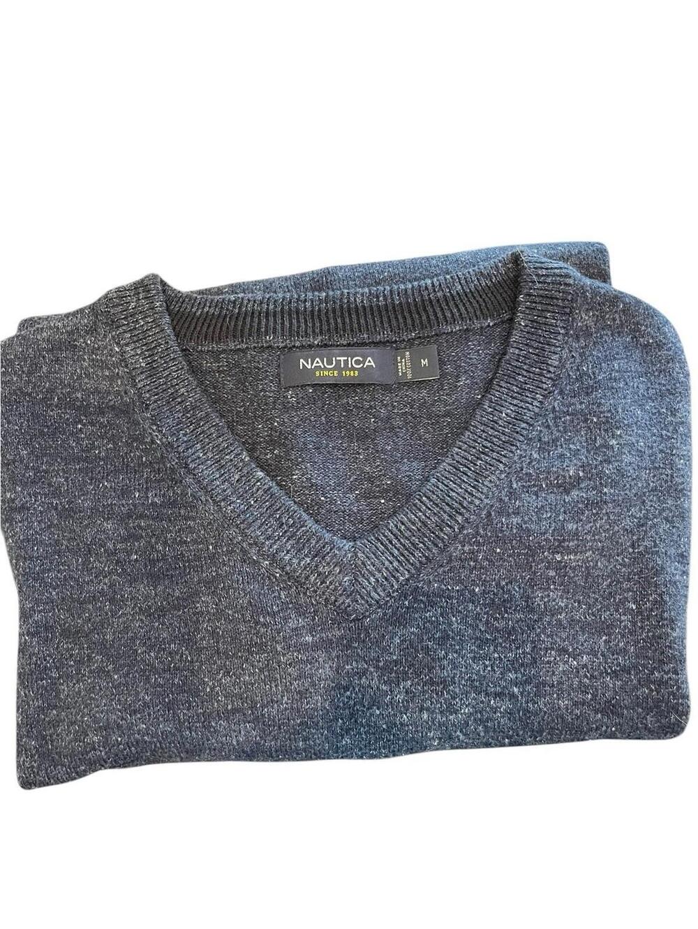 Nautica Navtech Sweater Men's Sz Med Navy Blue Classic Fit V-Neck Knit Shirt